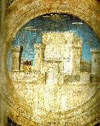 Piero della Francesca, detail of the castle from st sigismund and sigismondo